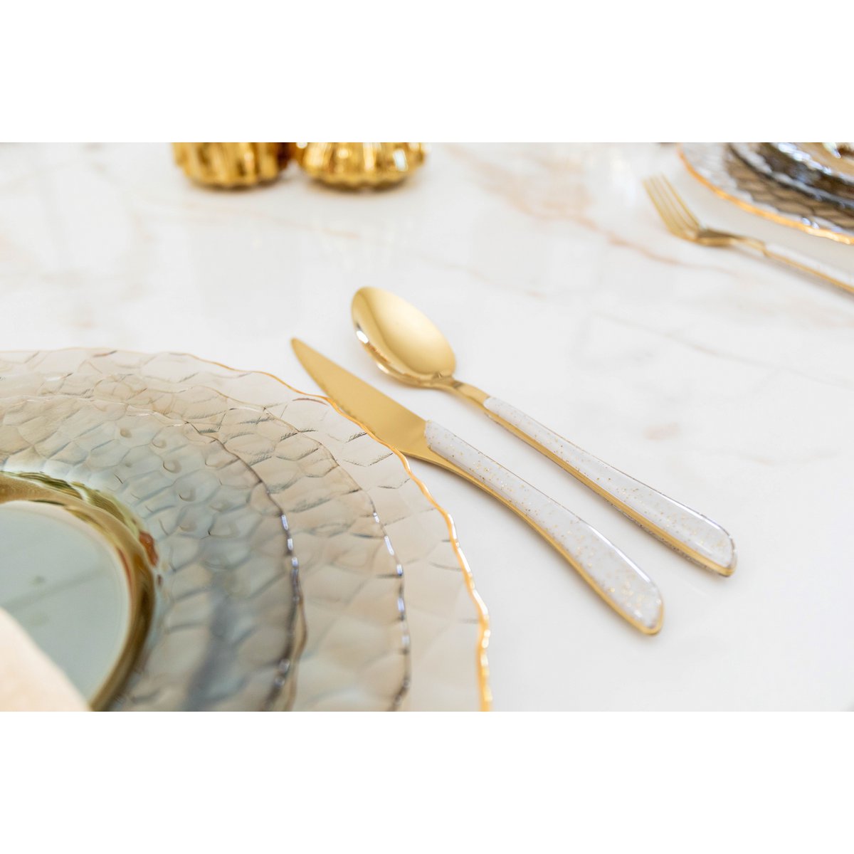 Gouden Glitter Bestekset 24-delig - Glamoureuze Tafelelegantie