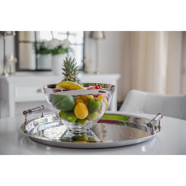 Holly Kristal Decoratieschaal - Handgeblazen met Platina Rand 30cm