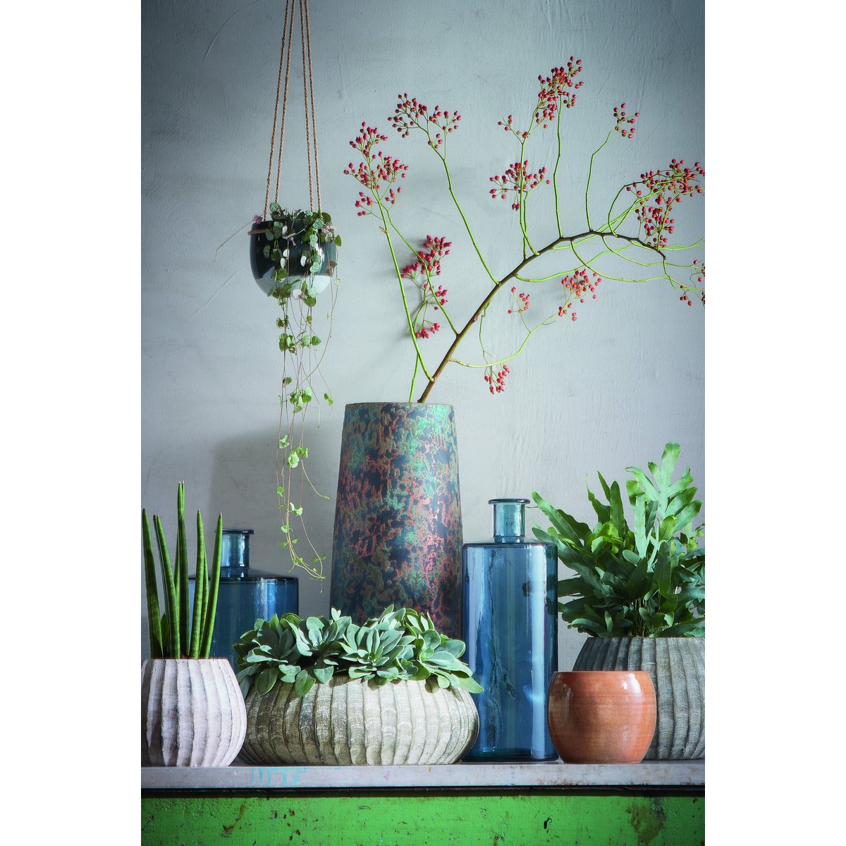 Guan Glazen Flesvaas Blauw - Duurzaam Gerecycled Glas