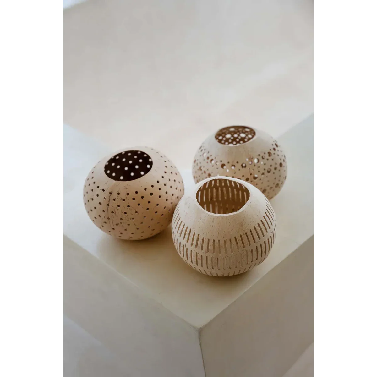 Coconut Stripe Kaarsenhouder - Tropische Upcycling Natuurlijk