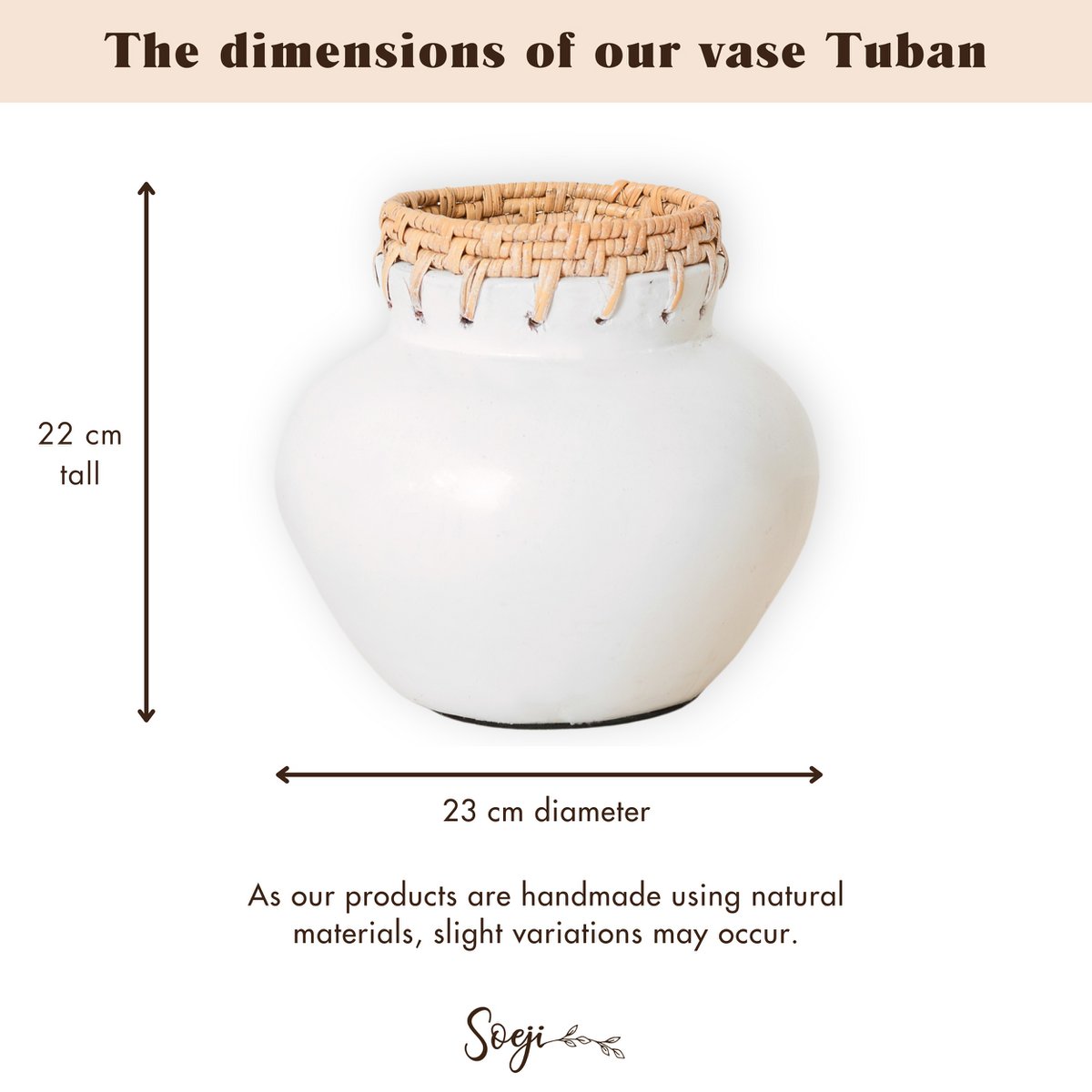 TUBAN Witte Designvaas - Klei Rotan Ø23cm Klein
