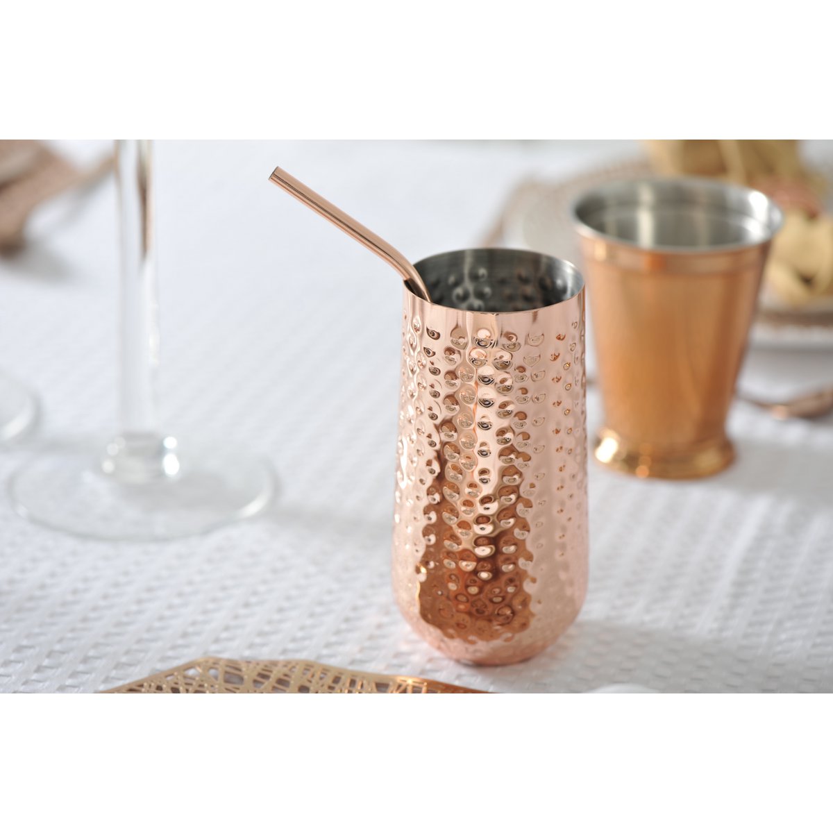Luxe Cocktailglas met Koperen Rietje | Vintage Barware Set