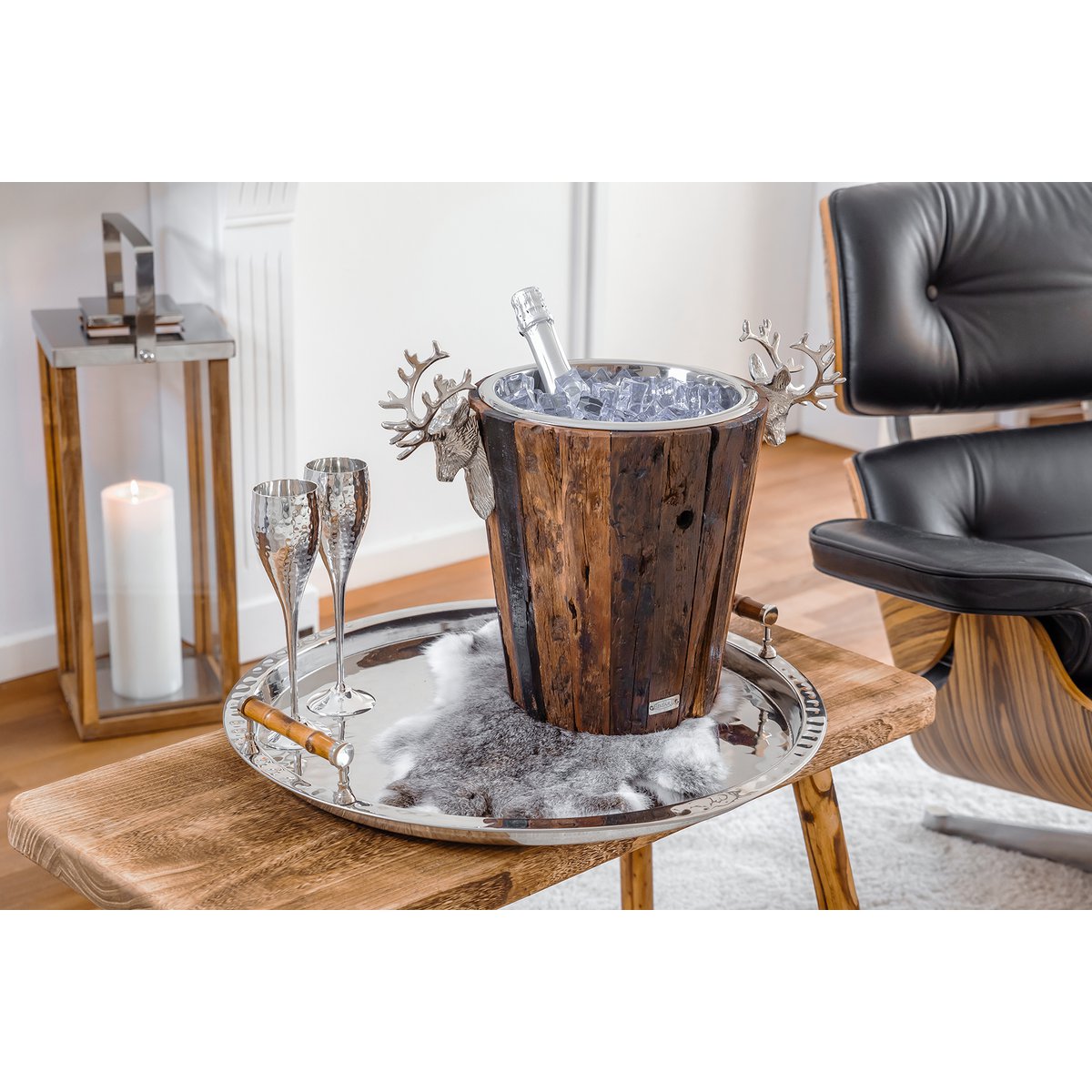 Exclusieve Champagnekoeler Milwaukee - Teak Hout met RVS