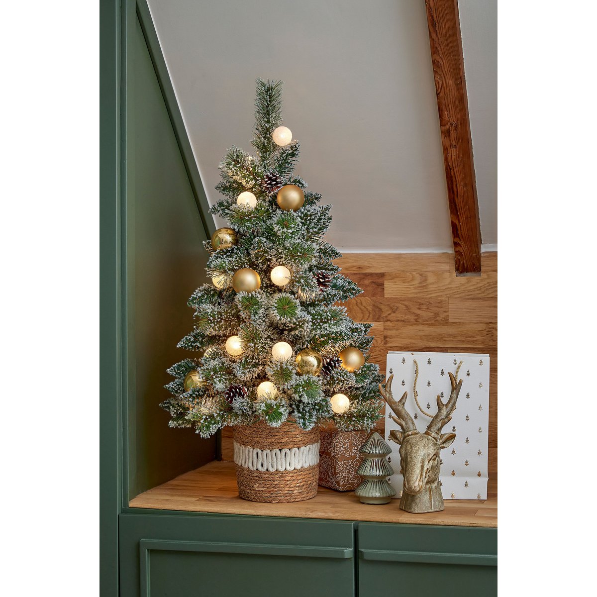 Kaprun Kunstkerstboom Goud - LED Timer 90cm Compleet Versierd