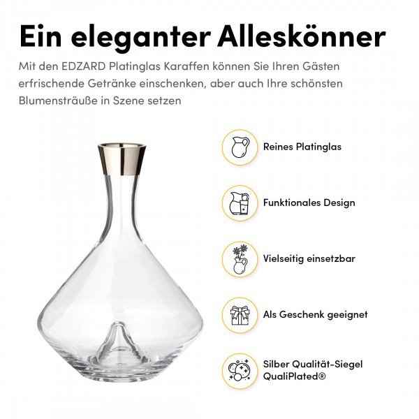 Frederick Kristal Wijnkaraf - Mondgeblazen met Platina Elegantie