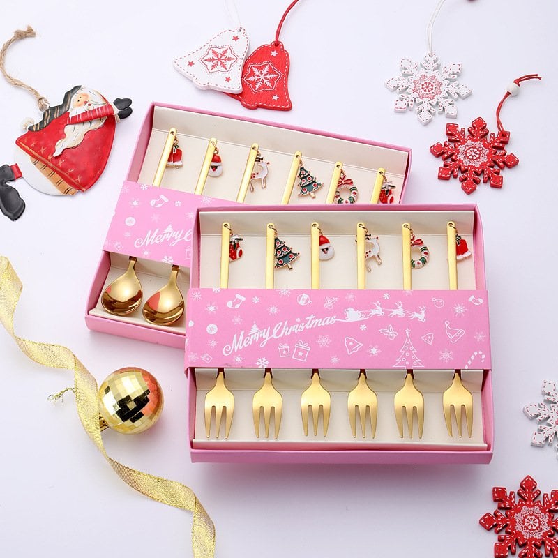 Gouden Kerstlepels - Set van 6 Elegante Dessertlepels