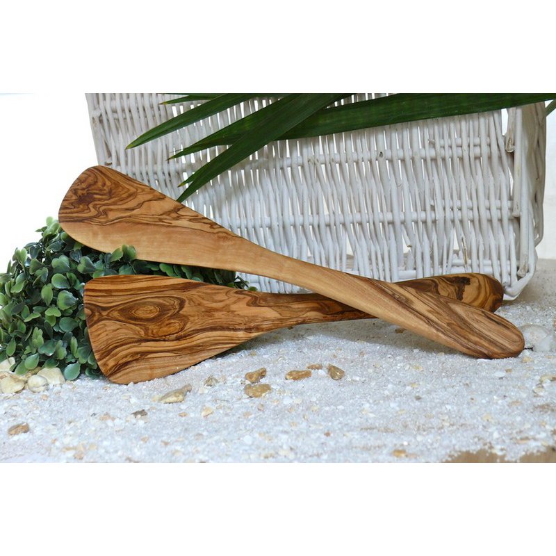 Handige Spatels Set - 2 Olijfhouten Keukenspatels 30cm