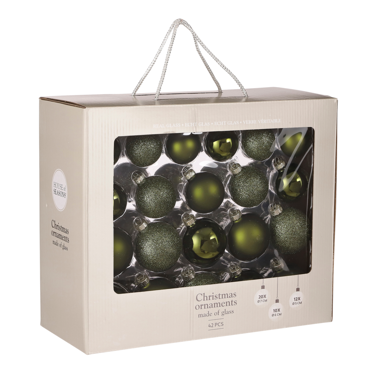Kerstballen Set Donkergroen - 42 Stuks Glas Ø7cm Natuurlijk