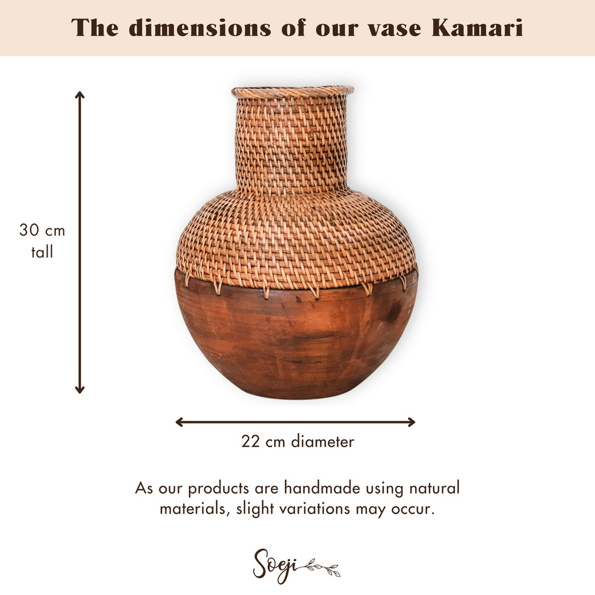 KAMARI Rotan Vaas Bruin - Hout Geweven Ø22cm