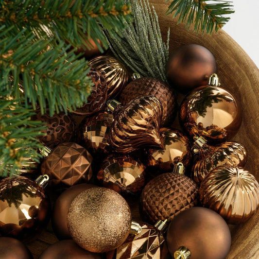 Luxe Kerstballenset Bruin - 60 Onbreekbare Kerstballen