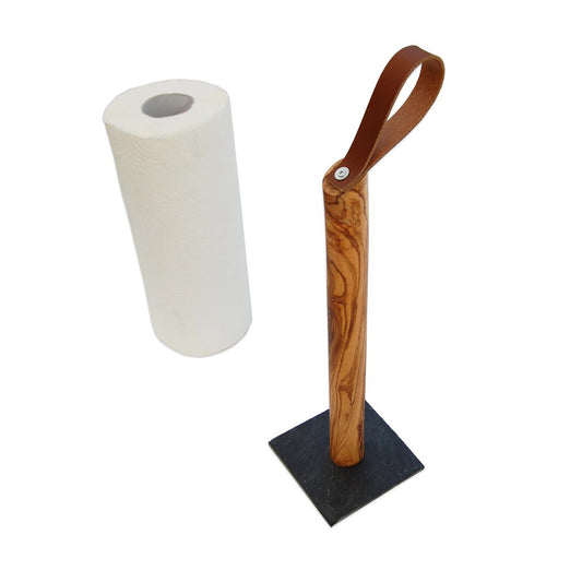 Design Keukenrolhouder Galaxy - Olijfhout met Leisteen Voet