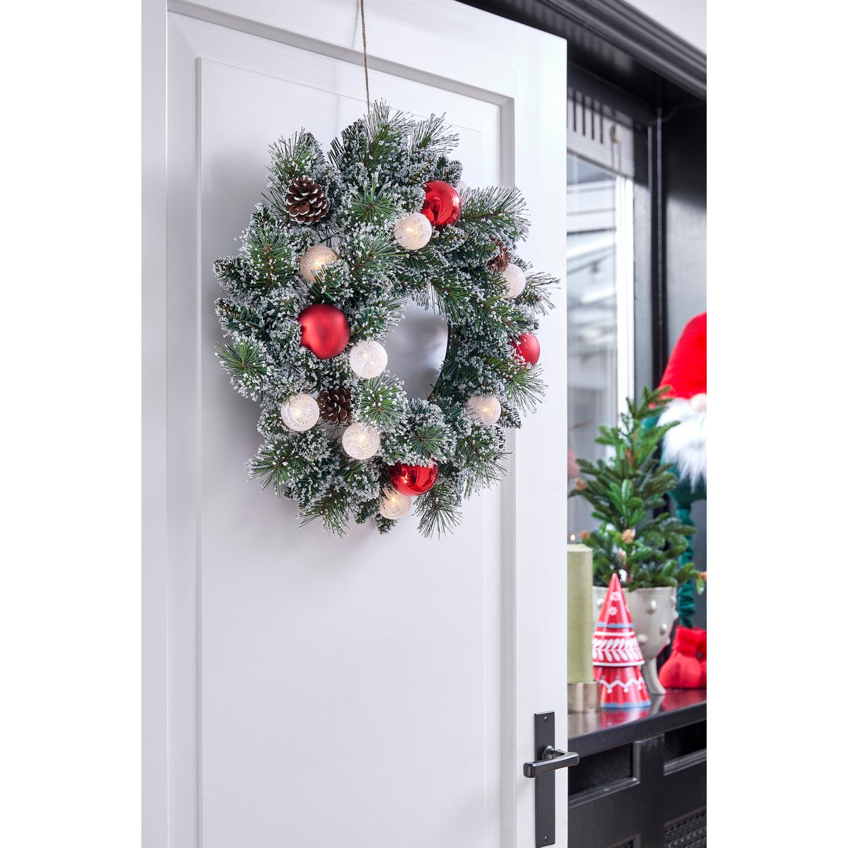 Kaprun Kerstkrans - LED Verlichting Ø45cm Frosted Rood Accent