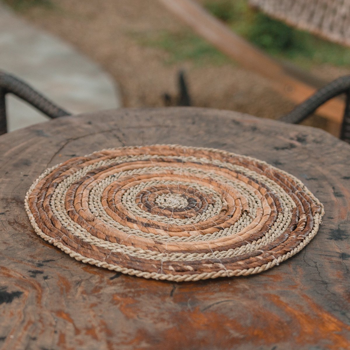 MATARAM Banaanvezel Placemats - Rond Zeegras 38cm Set