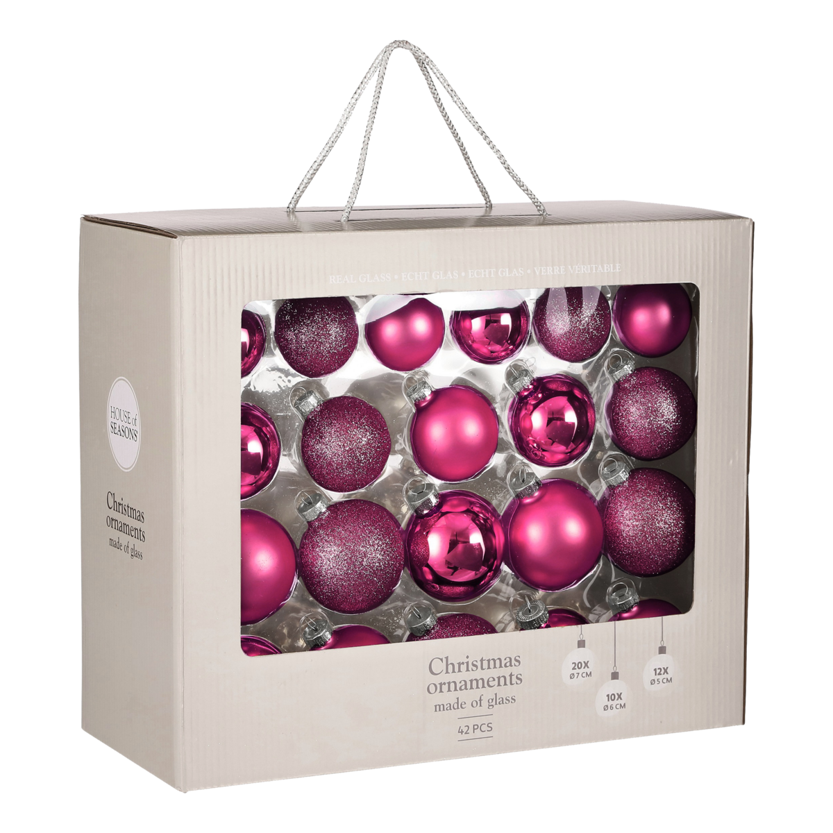 Kerstballen Set Fuchsia - 42 Stuks Glas Ø7cm