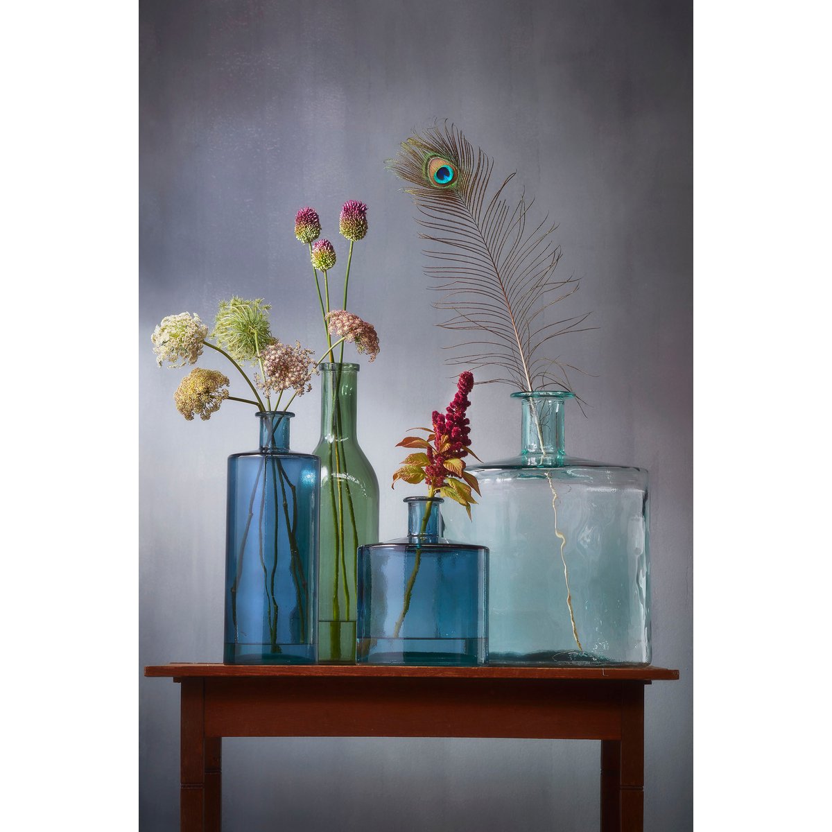 Guan Glazen Flesvaas Blauw - Duurzaam Gerecycled Glas