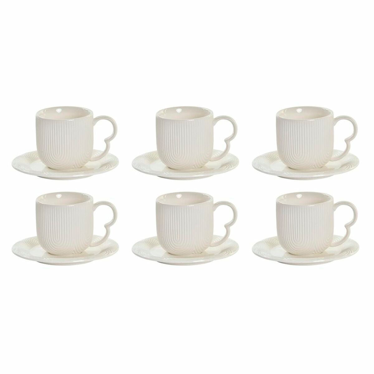 DKD Espressokopjes Set 6-delig met Schoteltjes - Porselein Wit/Naturel