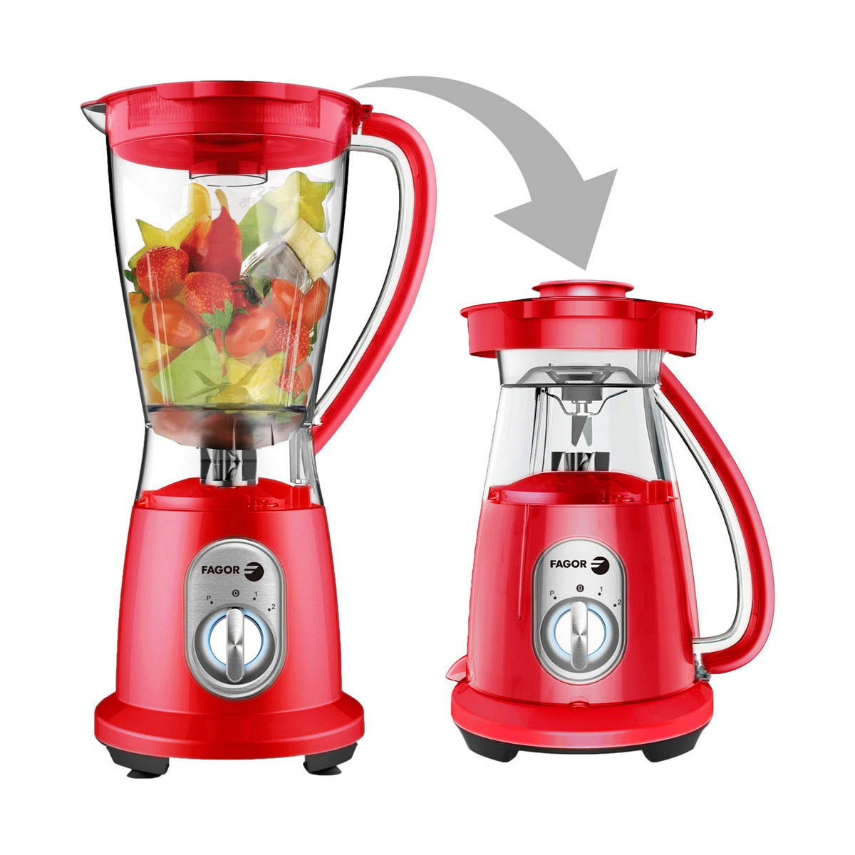 FAGOR Bekerblender - 600W 1,5L | Rood Polypropylene