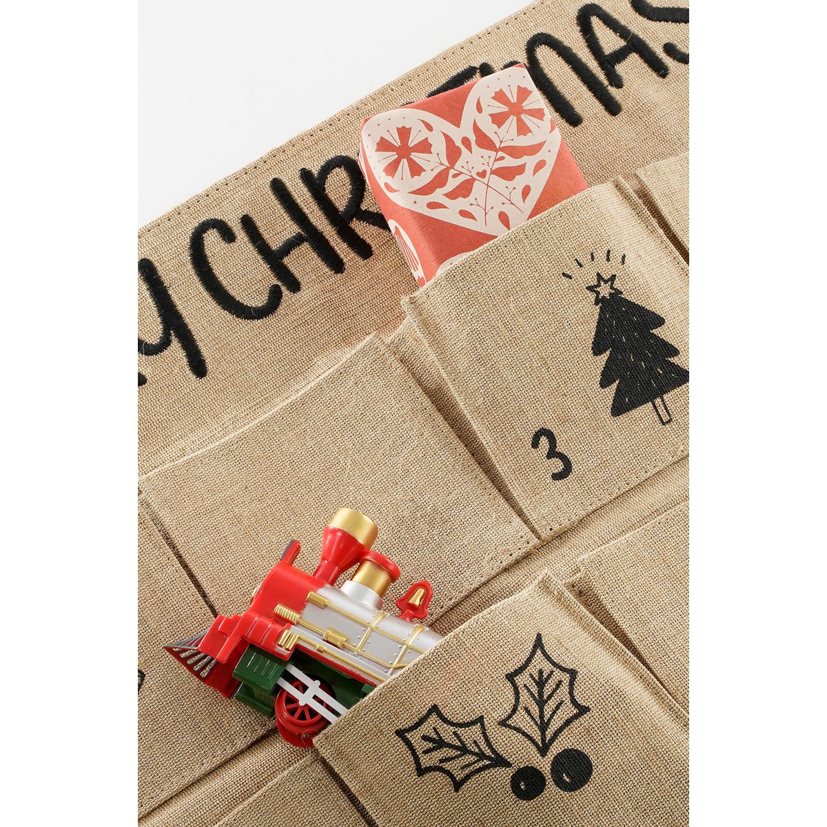 Jute Adventskalender Hangend - 24 Vakjes - 85x50 cm