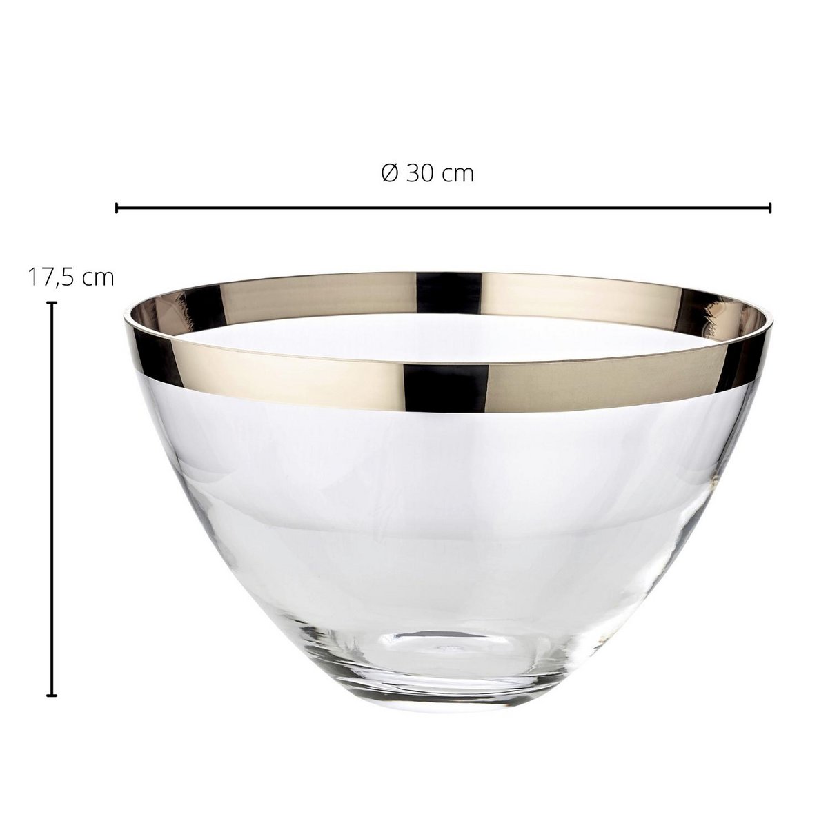 Holly Kristal Decoratieschaal - Handgeblazen met Platina Rand 30cm