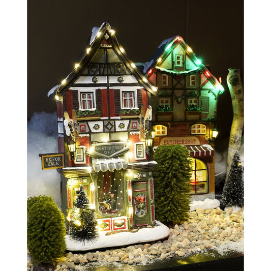 LuVille Kerstdorp Wintersportwinkel met Verlichting - 28 cm