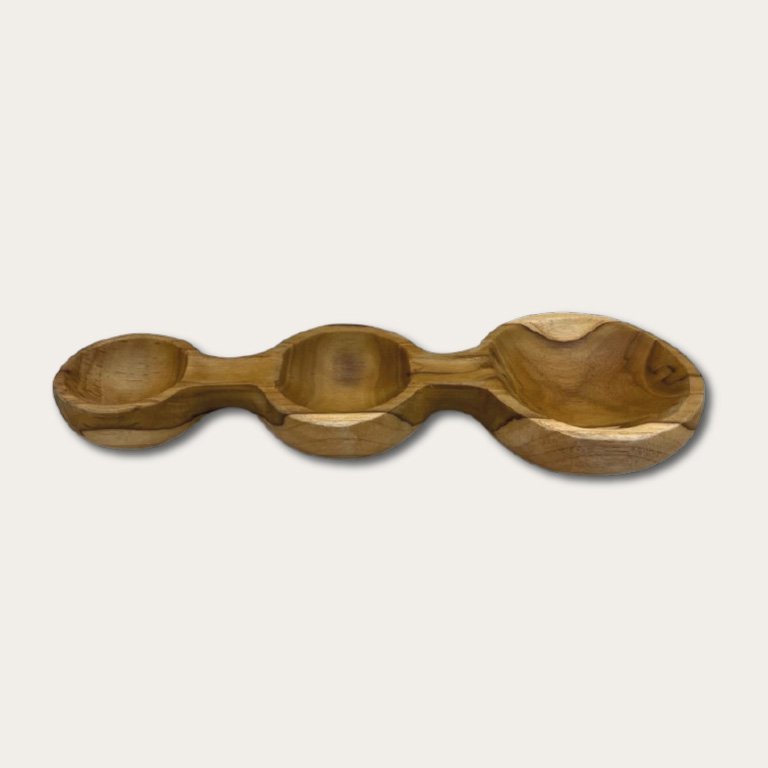 Triple Teak Kom - Handgesneden Serveerkom