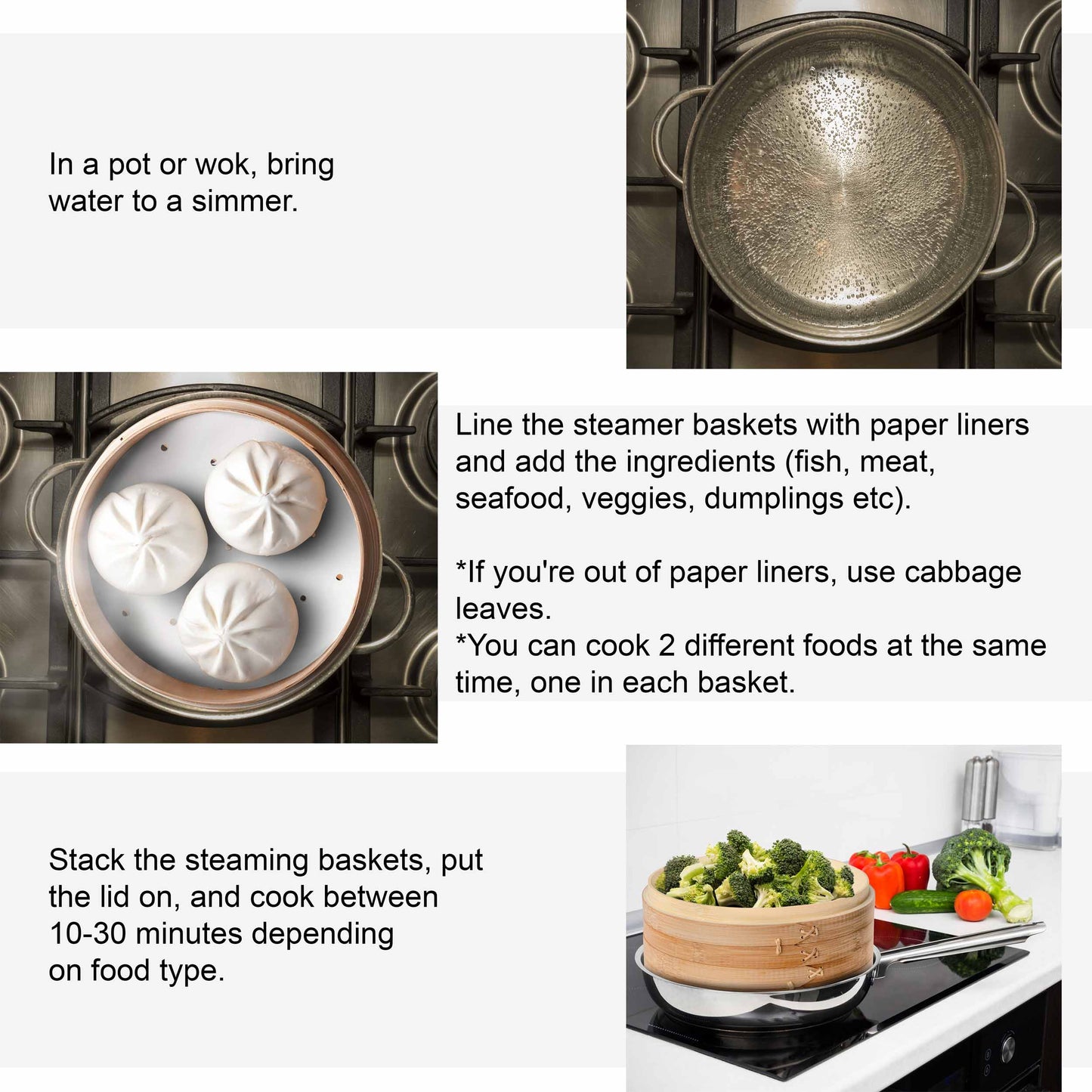 2-Laags Bamboe Stoommand - Traditioneel Koken Dumplings & Groenten