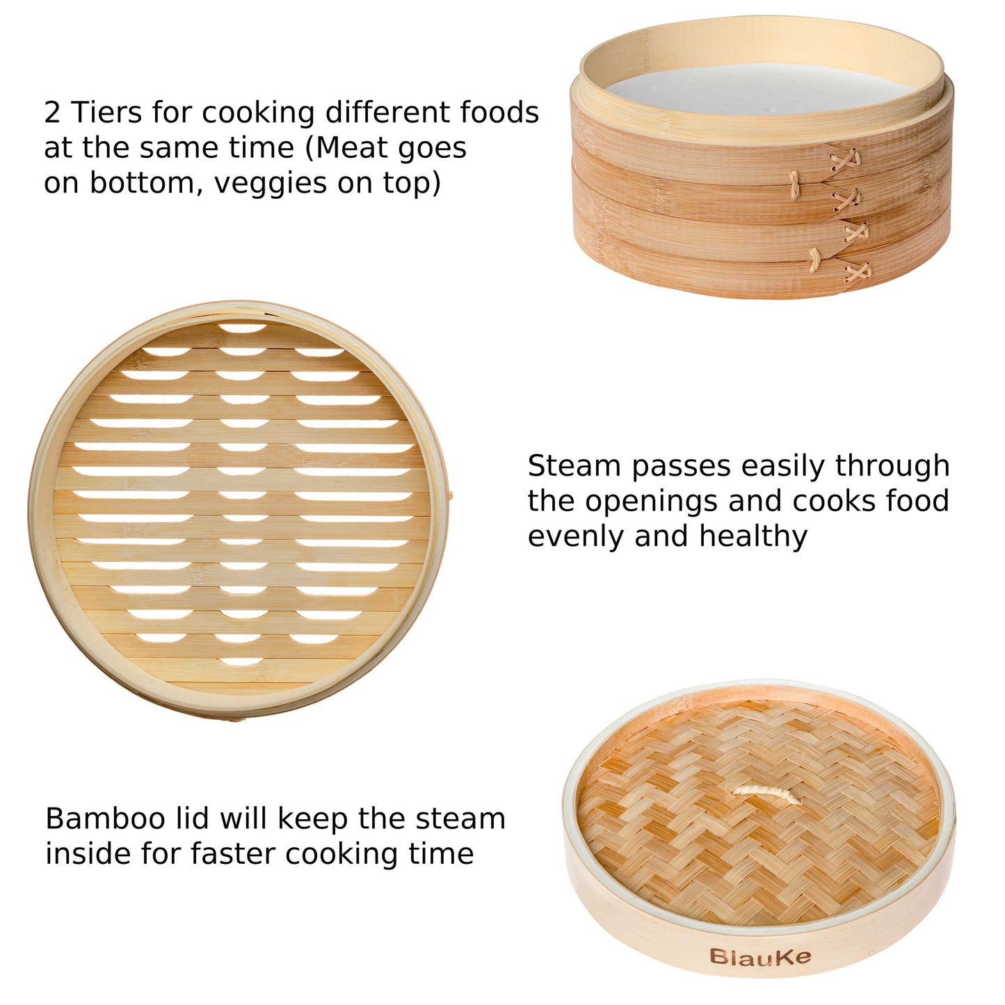 2-Laags Bamboe Stoommand - Traditioneel Koken Dumplings & Groenten