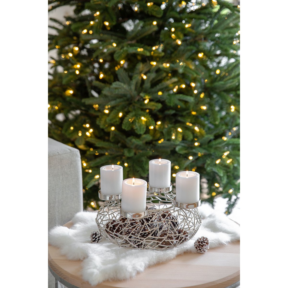 EDZARD Adventskrans Milano - Roestvrij Staal Vernikkeld Ø28 cm