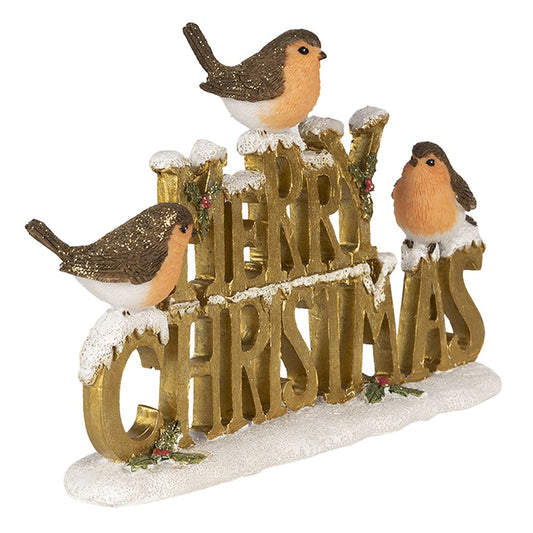 Decoratieve Vogel 'Merry Xmas' Goud-Wit - 21 cm