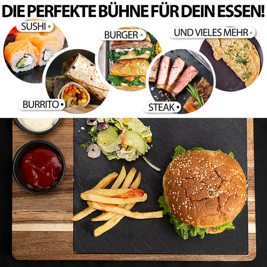 Servingbord XXL 'Domingo' 2 Set gemaakt van FSC® Acacia Wood met leisteenplaten en sauzenkommen