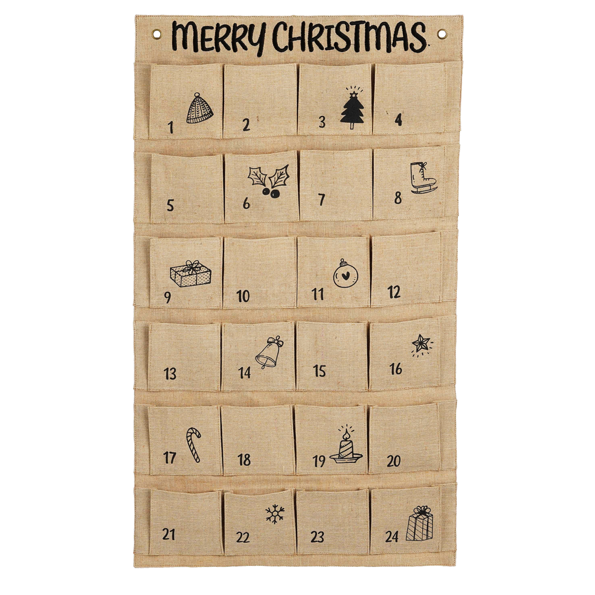 Jute Adventskalender Hangend - 24 Vakjes - 85x50 cm