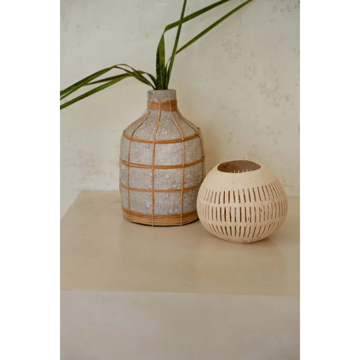 Coconut Stripe Kaarsenhouder - Tropische Upcycling Natuurlijk