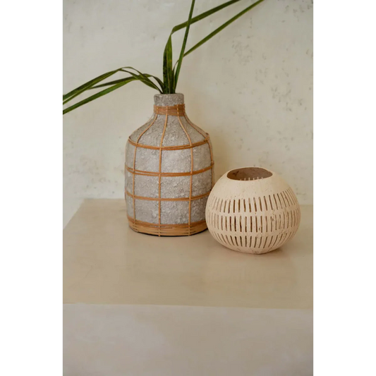 Coconut Stripe Kaarsenhouder - Tropische Upcycling Natuurlijk