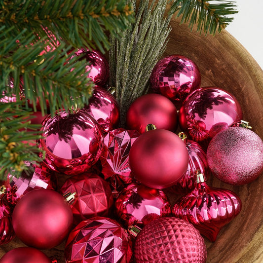 Luxe Kerstballenset Fuchsia - 60 Onbreekbare Kerstballen