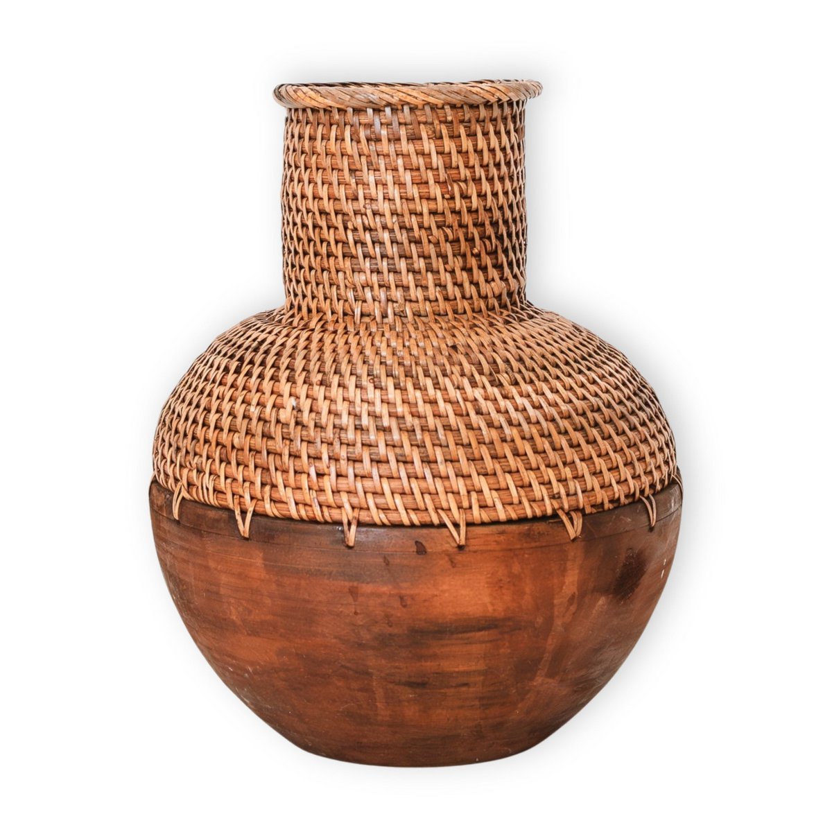 KAMARI Rotan Vaas Bruin - Hout Geweven Ø22cm