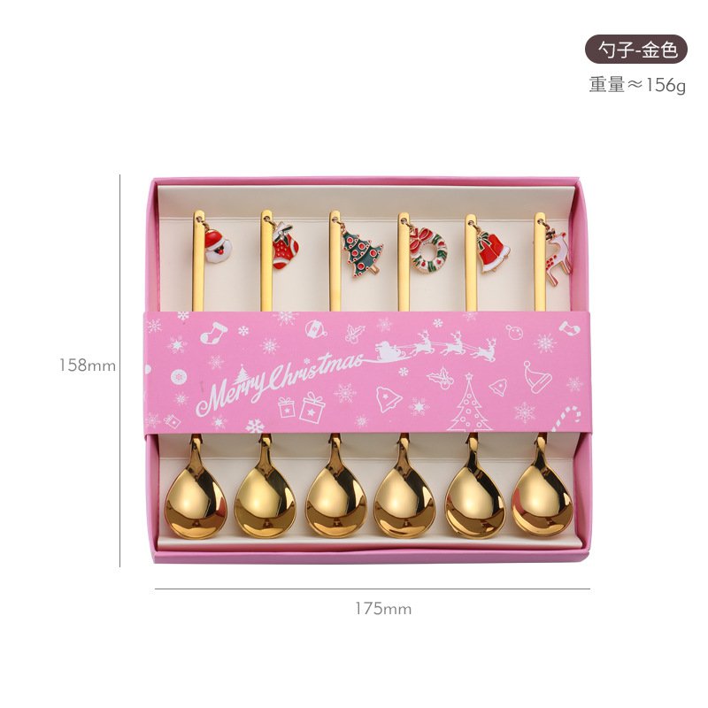 Gouden Kerstlepels - Set van 6 Elegante Dessertlepels