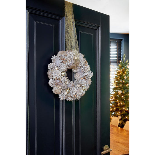 Hanley Kerstkrans Wit met Dennenappels - Ø34 cm