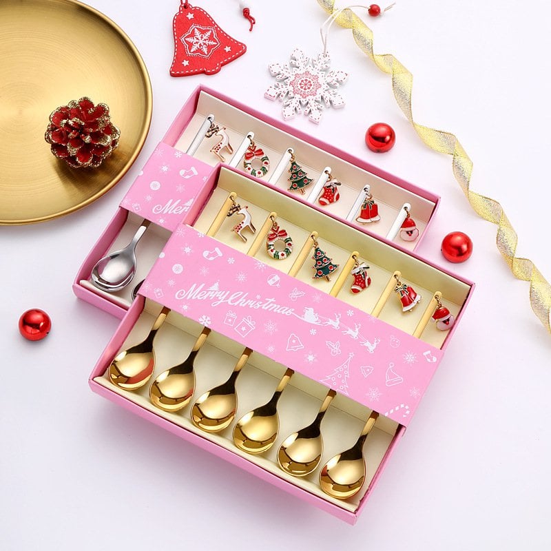 Gouden Kerstlepels - Set van 6 Elegante Dessertlepels