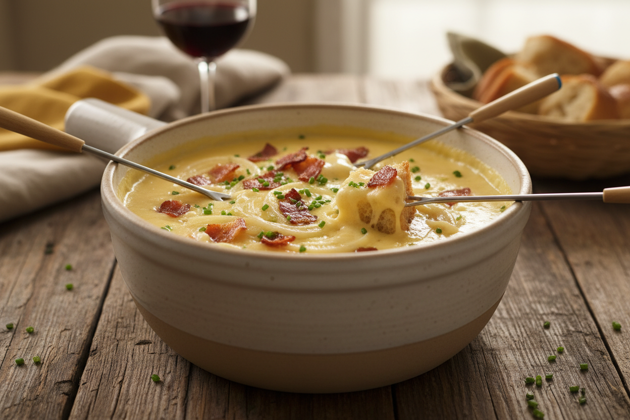 Kaasfondue met Spek & Ui