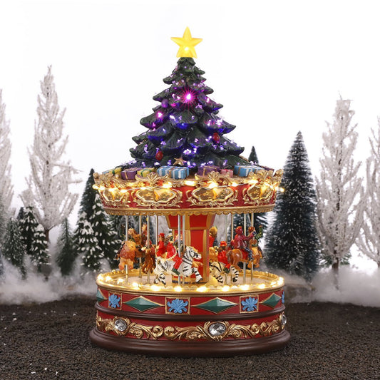 LuVille Kerstdorp - Carrousel met Kerstboom Draaiende Attractie