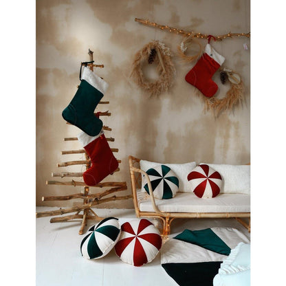 Kerst Familiekous Red Candy - Velours met Bont - 38 cm