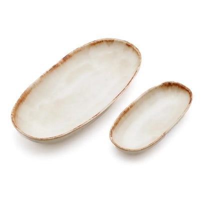 Elegante Cascais Ovale Borden Medium | Set van 6 Stuks Wit-Goud