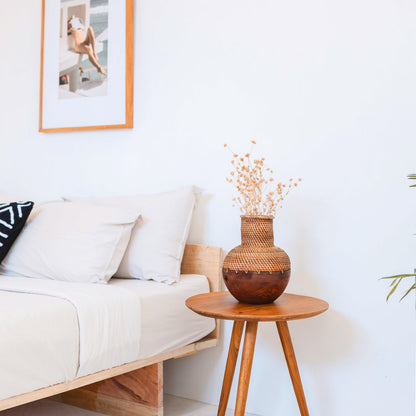 KAMARI Rotan Vaas Bruin - Hout Geweven Ø22cm