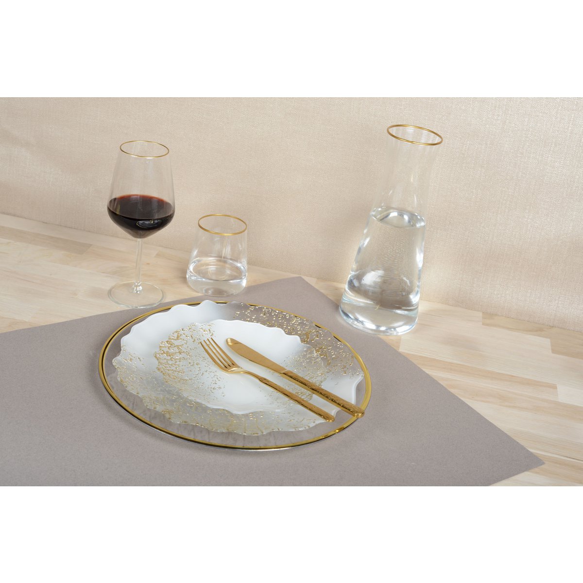 Gehamerd Goud Bestekset 24-delig - Artisanale Luxe met Textuur