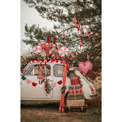 Kerst Patchwork Kussen Rood Geruit - Lollipop Vorm