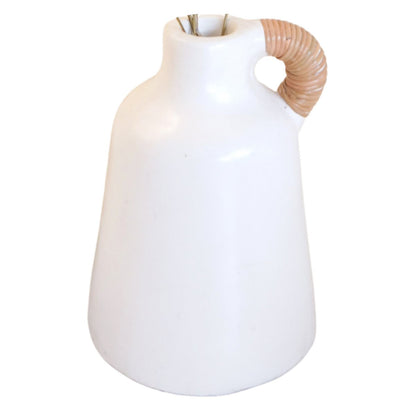 SANA Witte Klei Vaas - Rotan Handgreep Bloemenvaas