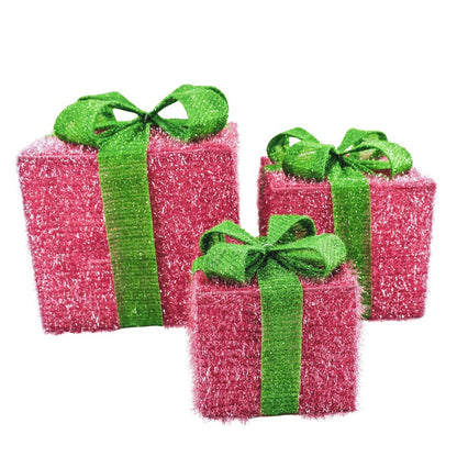 LED Kerstcadeaus Decoratie Roze-Groen - Set van 3 Stuks