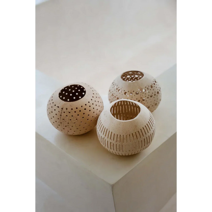 Coconut Stripe Kaarsenhouder - Tropische Upcycling Natuurlijk