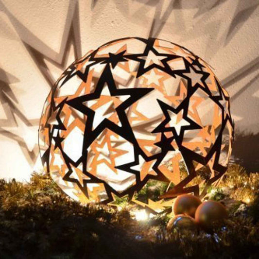 Kerstdecoratiebal Sterren - Metalen Roestige Tuinbal Vintage