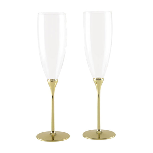 Luxe Gouden Champagne Fluiten Set - 2 Stuks | Metalen Voet